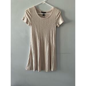 Forever 21 Dress Women's Small Beige Neutral Ribbed Scoop Neck Mini Skater